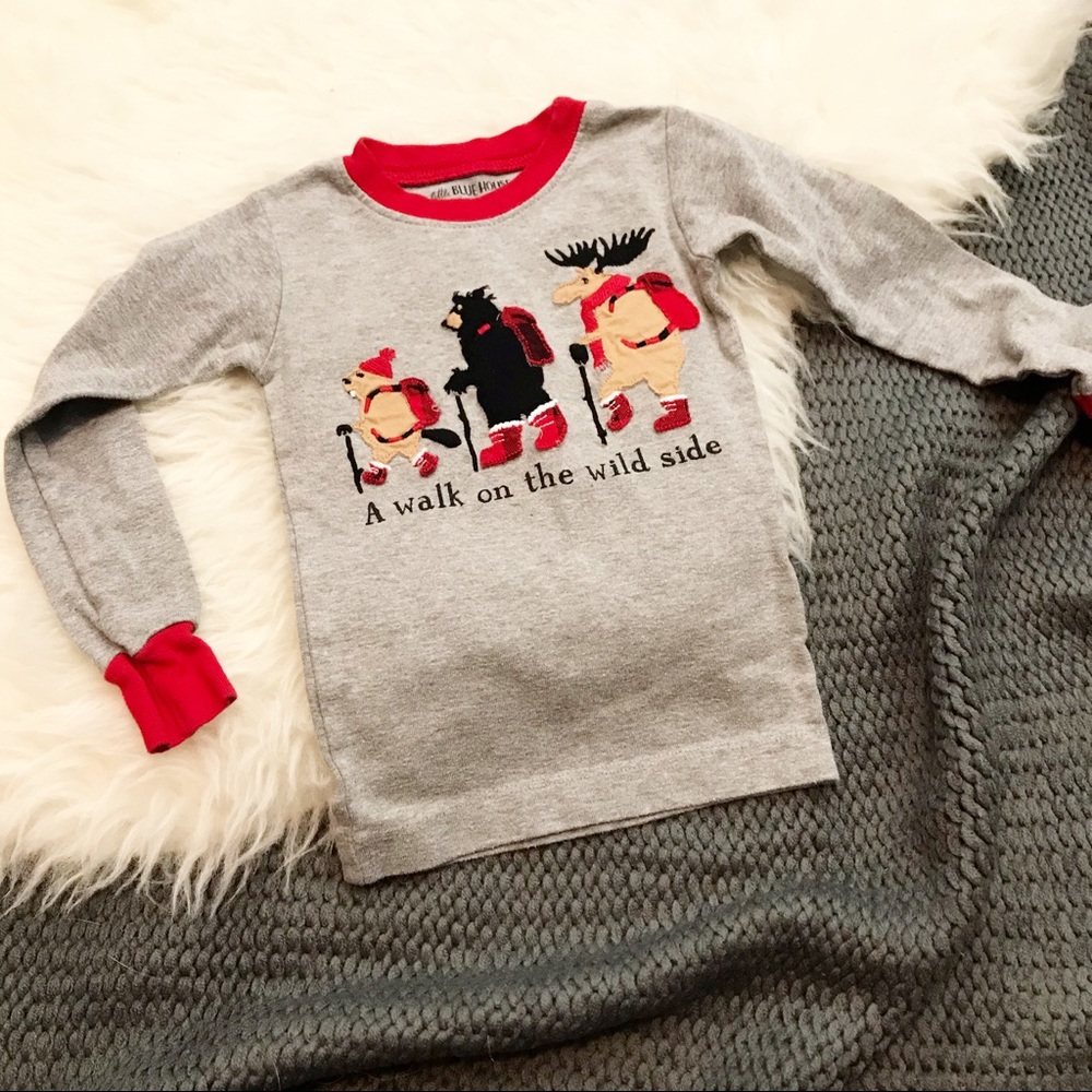 Blue House Winter Woodland Wild Animal Pajama Top